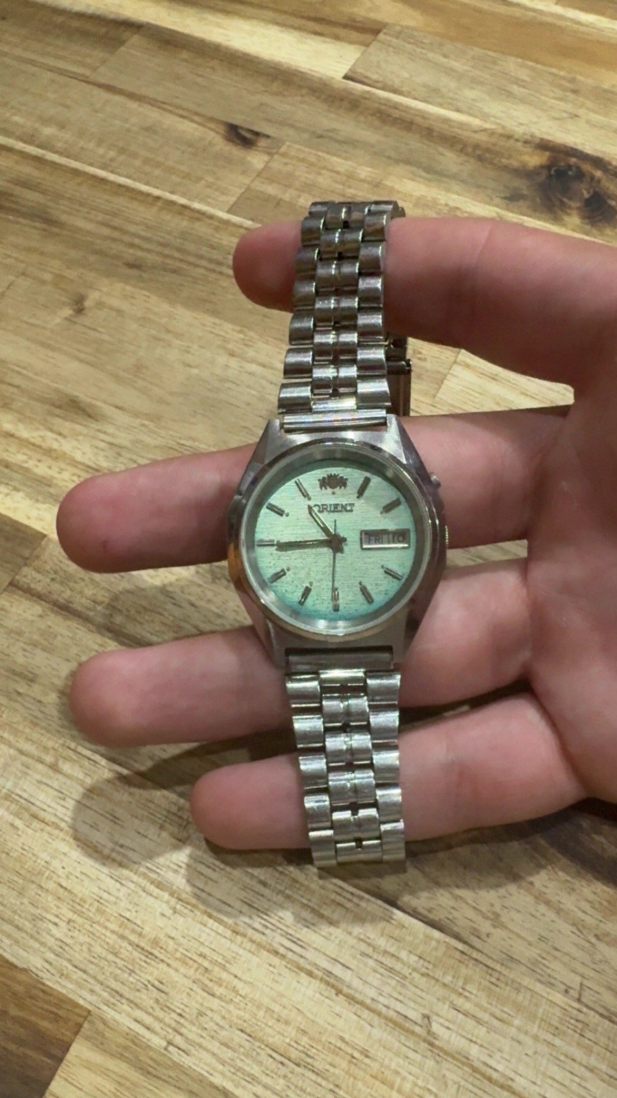 Orient TriStar Vintage Auto Day/Date Green Dial Silver Stainless Bracelet