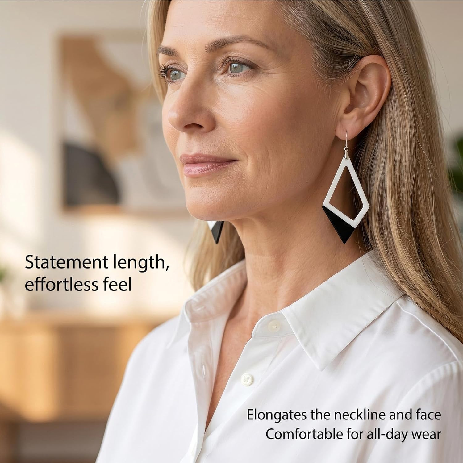 Black White Drop Earrings for Women Rectangle Hollow Geometric Long Dangle Earri