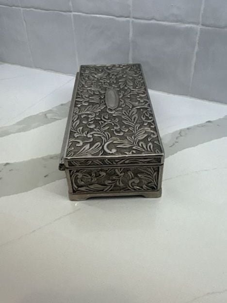 Vintage Godinger Silver Plated Ornate Embossed Jewelry Box with Mirror