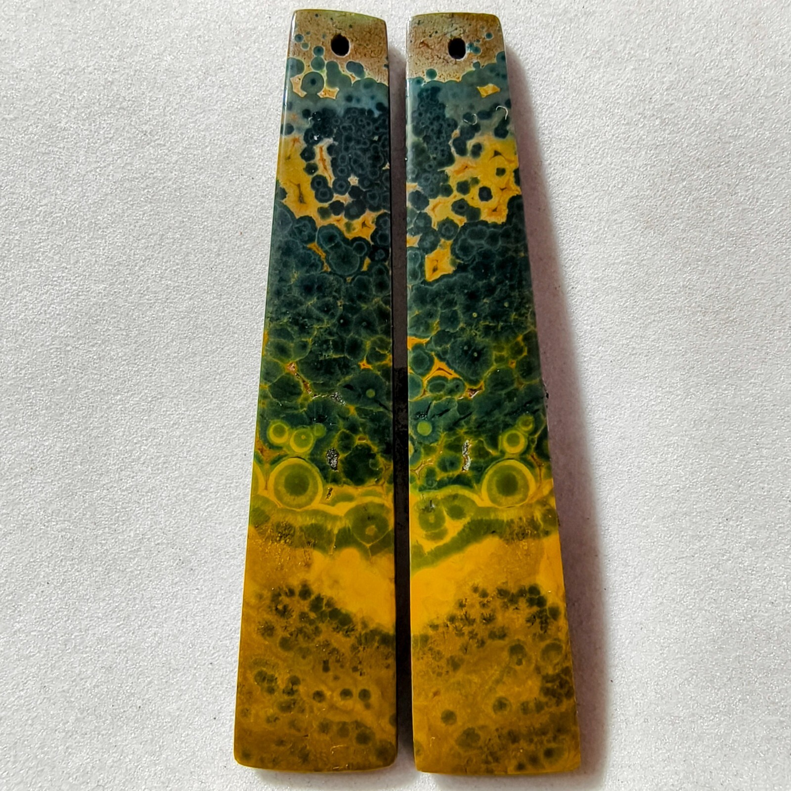 46 Cts Natural Ocean Jasper Drilled Match Pair Cabochon Gemstone 53 X 11.5 MM