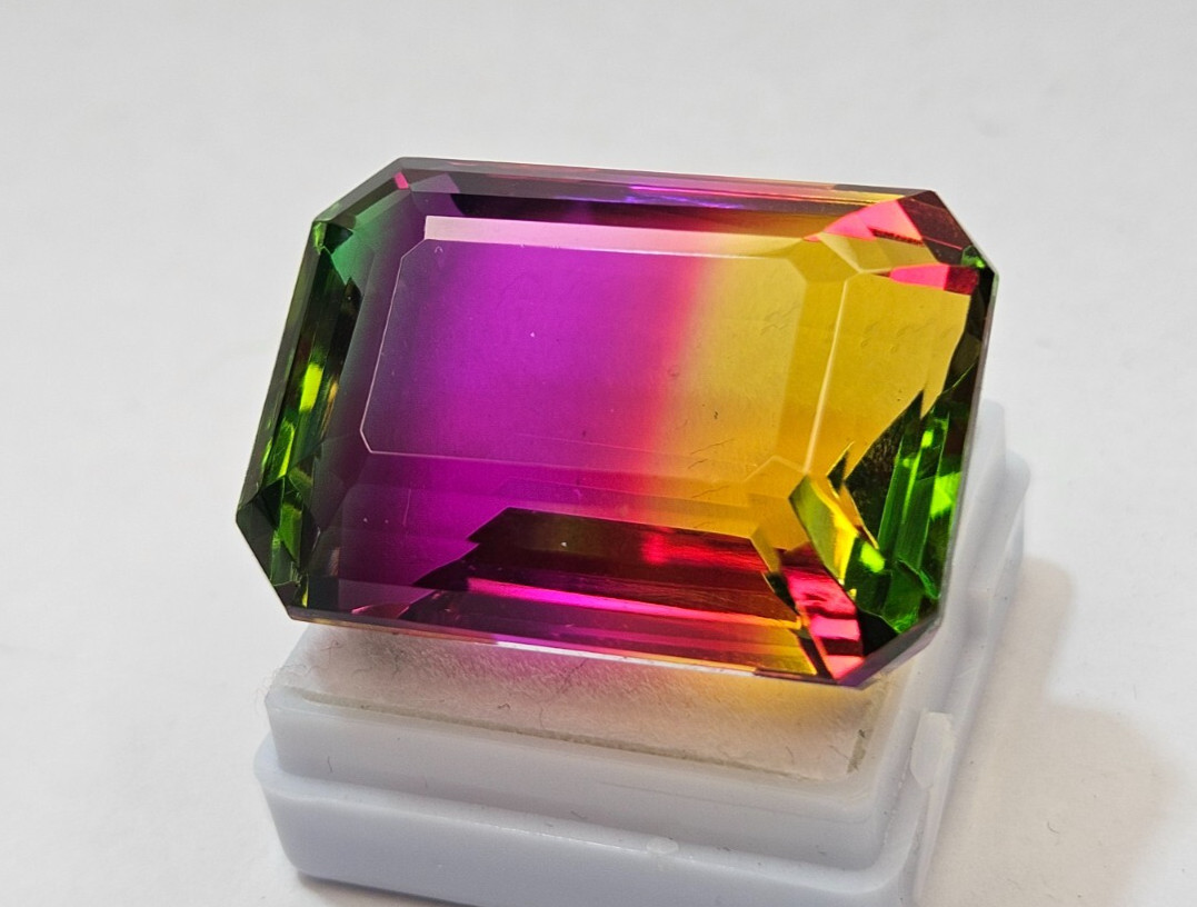 Bi-Colour Natural Tourmaline Emerald Cut 80+ Ct Loose Certified Quality Gemstone