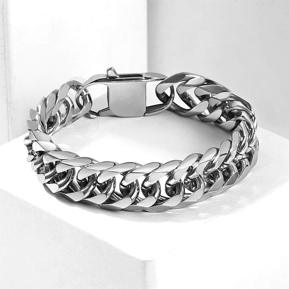 10/15mm Curb Cuban Rombo Link Bracelet Gold Plated 316L Stainless Steel Chain