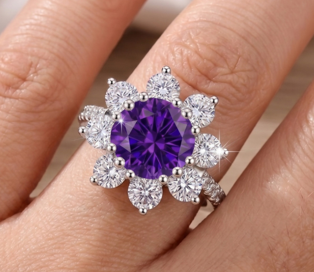 6.20 Ct Certified Round Cut Purple Natural Diamond Ring VVS1 White Gold Finish