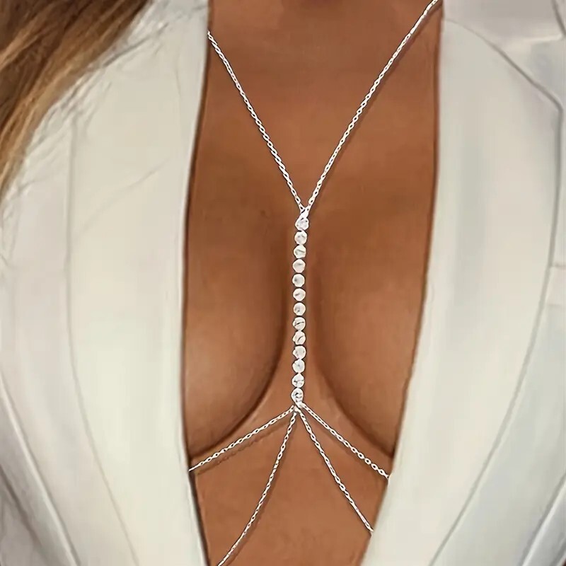 Sexy Silver For Women Rhinestone Body Chain Necklace Crystal Bikini Jewelry
