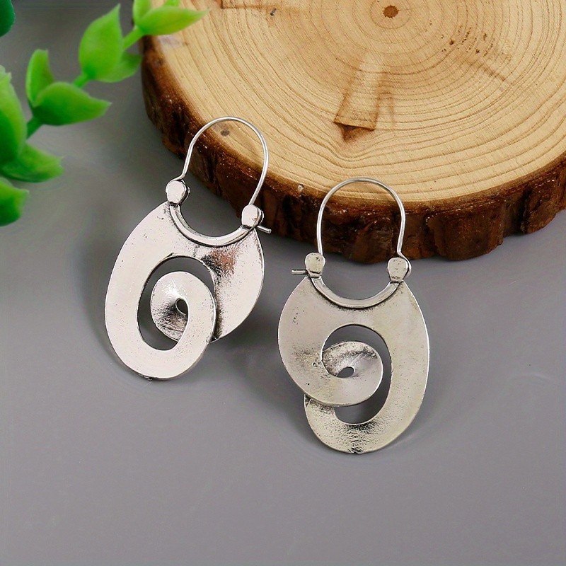 1Pair Boho Vintage Metal Spiral Hoop Earrings Retro Swirl Dangle Drop Earrings