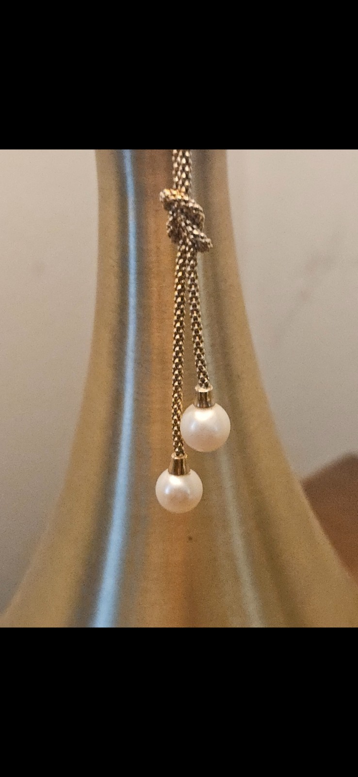 14k 5.6 gm SolidYellowGold 20 in Italian Popcorn ChainLariat Necklace & 2 Pearls