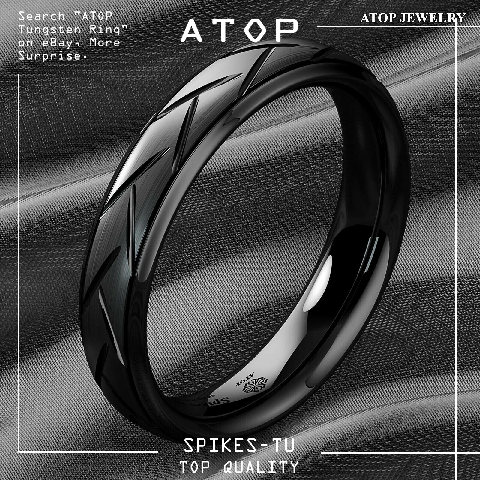 8/6mm Dome Black Brushed Tungsten Ring for Mens Wedding Band Bridal ATOP Jewelry