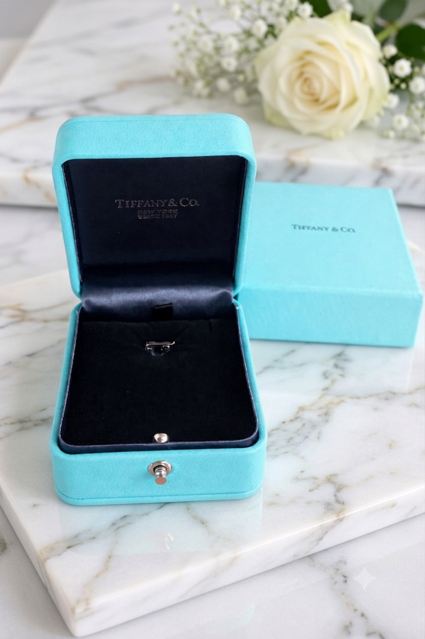 TIFFANY & CO. BLUE LEATHER PRESENTATION NECKLACE GIFT BOX, CASE, AND BAG