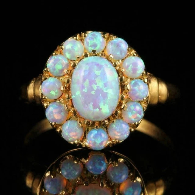 3Ct Oval Cut Natural Fire Opal Cluster Engagement Ring 14k Yellow Gold Plated