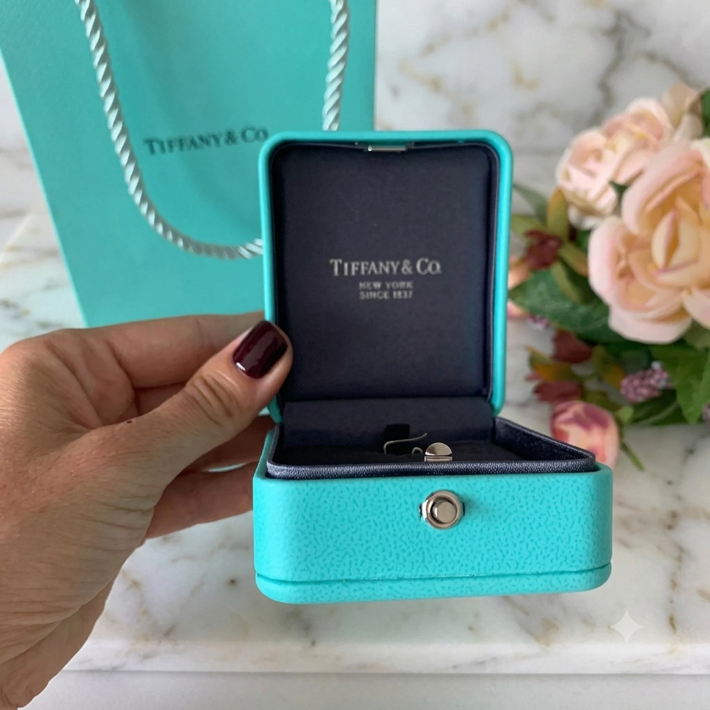 TIFFANY & CO. BLUE LEATHER PRESENTATION NECKLACE GIFT BOX, CASE, AND BAG