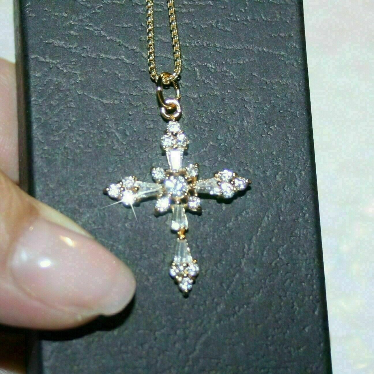 2.20Ct Baguette Cut Diamond Cross Pendant Necklace 14K Yellow Gold Finish