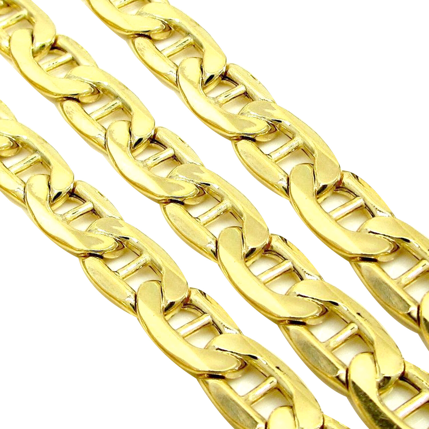Mens Womens 10K Solid Yellow Gold Flat Mariner Link Chain Bracelet 6.5MM 8″ – 9″