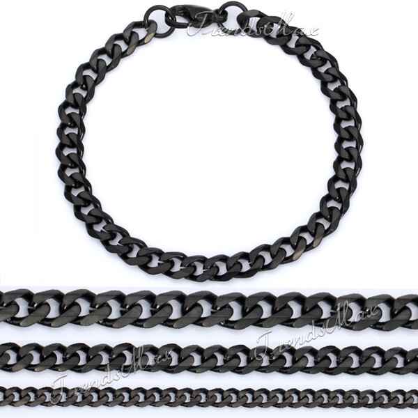 3/5/7/MM Stainless Steel Silver/Black/Gold Plated Cuban Chain Bracelet Men 7-11″