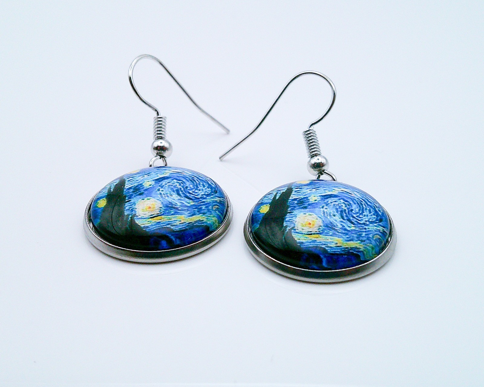 Starry Night Glass Drop Earrings with Stainless Steel Posts, BRAND NEW