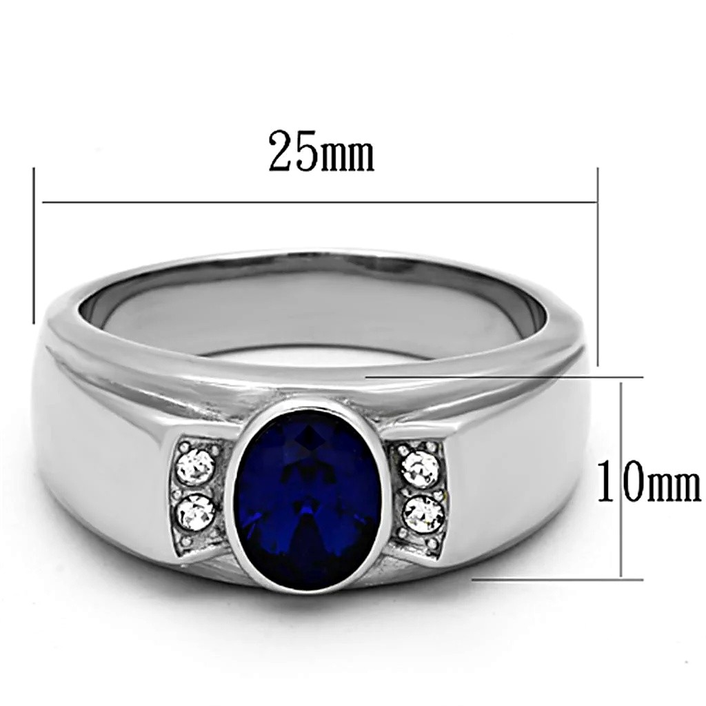 Men’s Ring, Montana Glass, Stainless Steel, Blue stone, Oval ring, Fashion ring