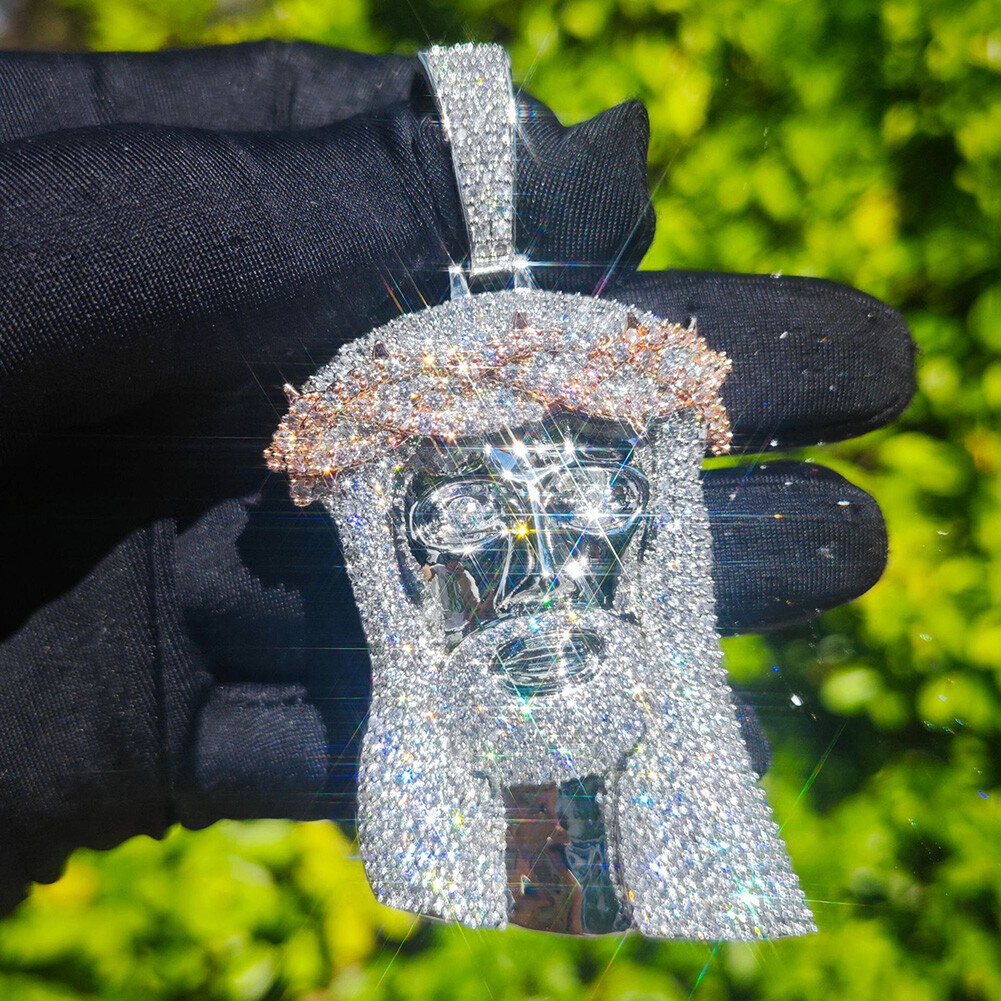 Hip Hop Jesus Face Pendant Necklace Full Zircon 18K Gold Plated Religion Jewelry
