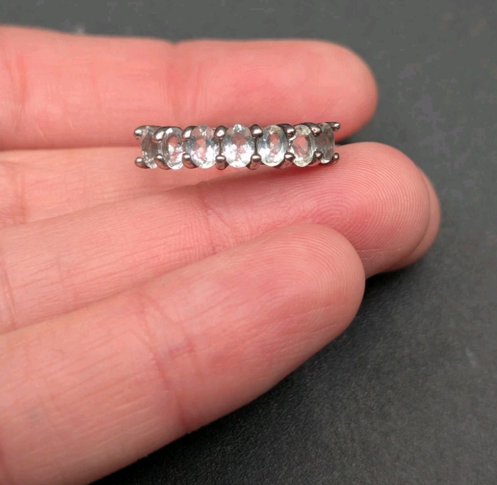 BBJ Sterling Silver Very Light Blue Aquamarine Oval Gemstone Band Ring Size 5