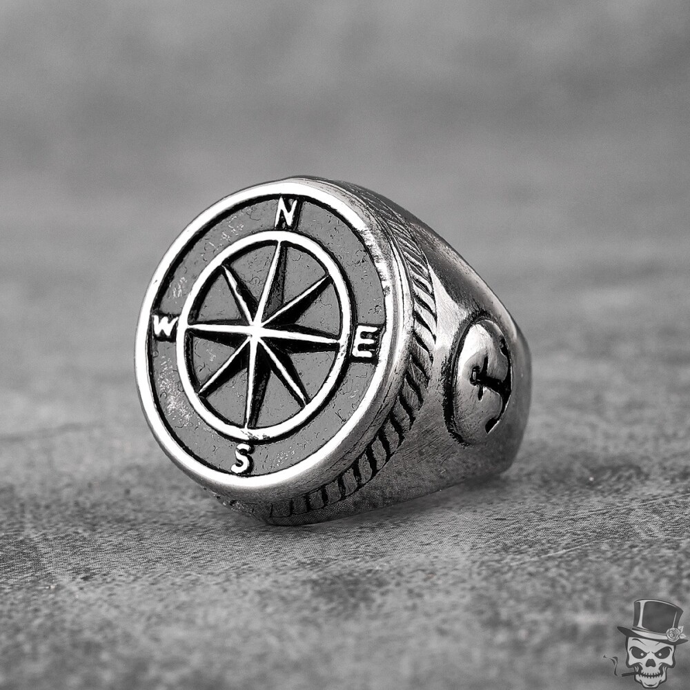 Sculpt Rings™ Navigator Compass Sailor Anchor Punk Ring in Stee l US-Size 8-13