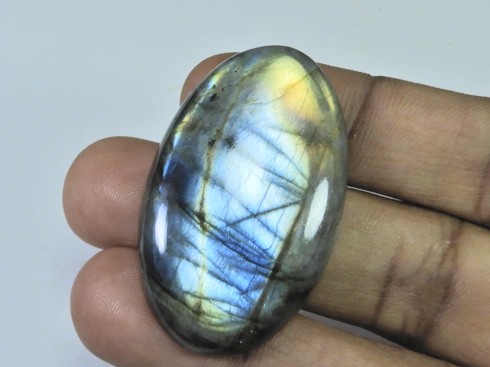 87Cts. Natural Purple Flash Labradorite Oval Cabochon Gemstone 27X45X08MM