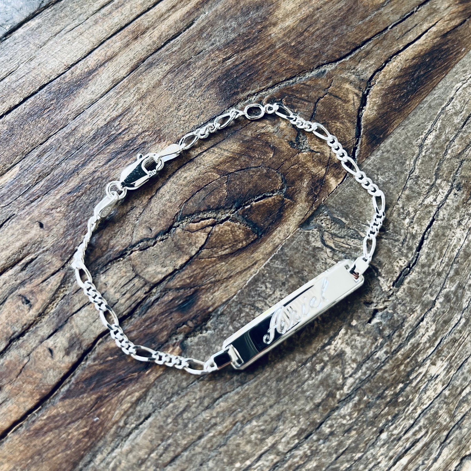 925 Sterling Silver Figaro Link Childrens ID Bracelet Free Engraving