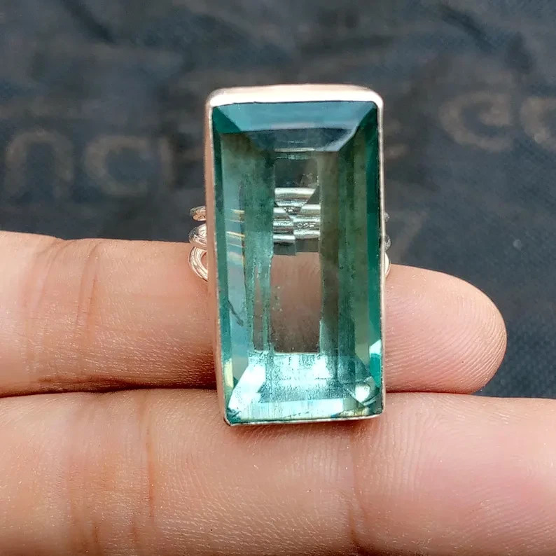 Aquamarine 925 Sterling Silver Band & Statement Ring Handmade Ring All Size
