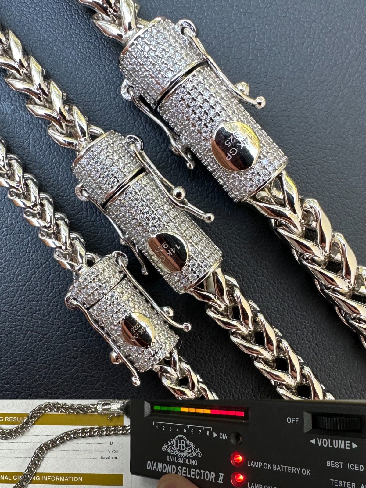 Iced MOISSANITE Clasp 925 Silver Stainless Steel Franco Chain Necklace Bracelet
