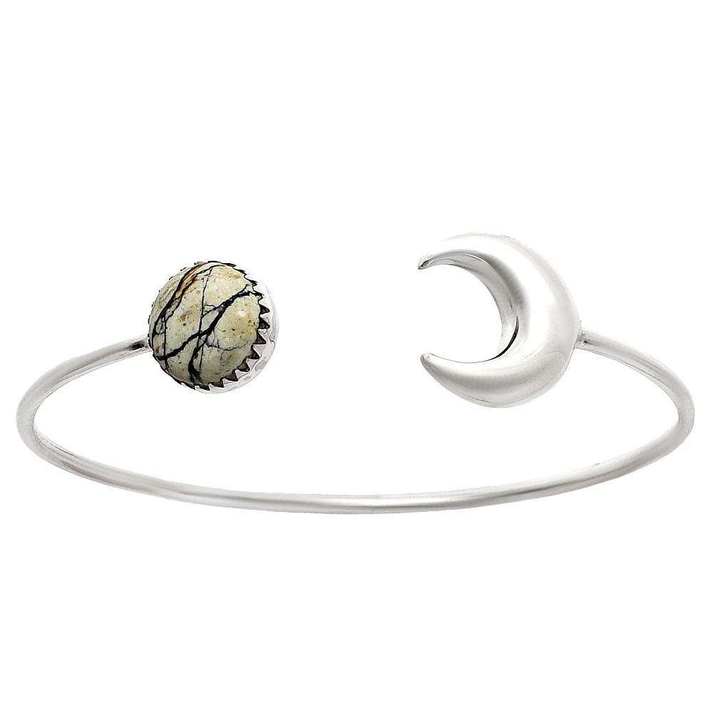 Moon – Authentic White Buffalo Turquoise 925 Silver Cuff Bangle Bracelet B-1046