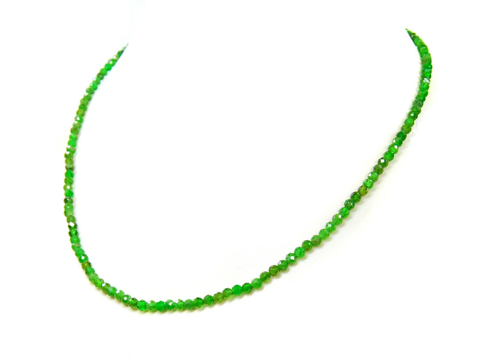 Gemstone Chrome Diopside Necklace Faceted Ball Shape Ø-3mm 925 Silver