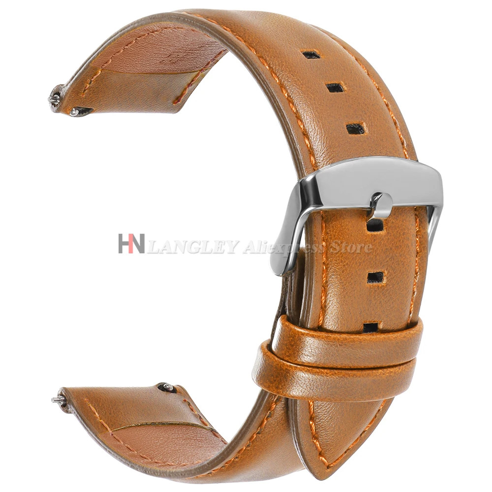 Genuine Cowhide Leather Watch Strap Quick Release Buckle Black Brown Red Band