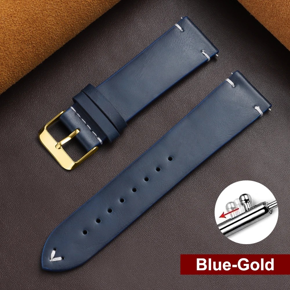 Vintage Oil Waxed Cowhide Watch Strap Quick Release genuine Leather band 18-22mm