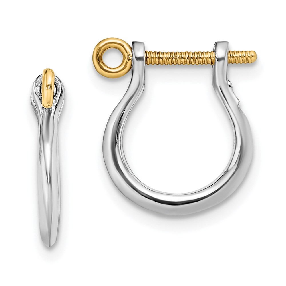 Sterling Silver 3D Shackle with 14k Gold Screw Drop & Dangle Earrings 1.17gm