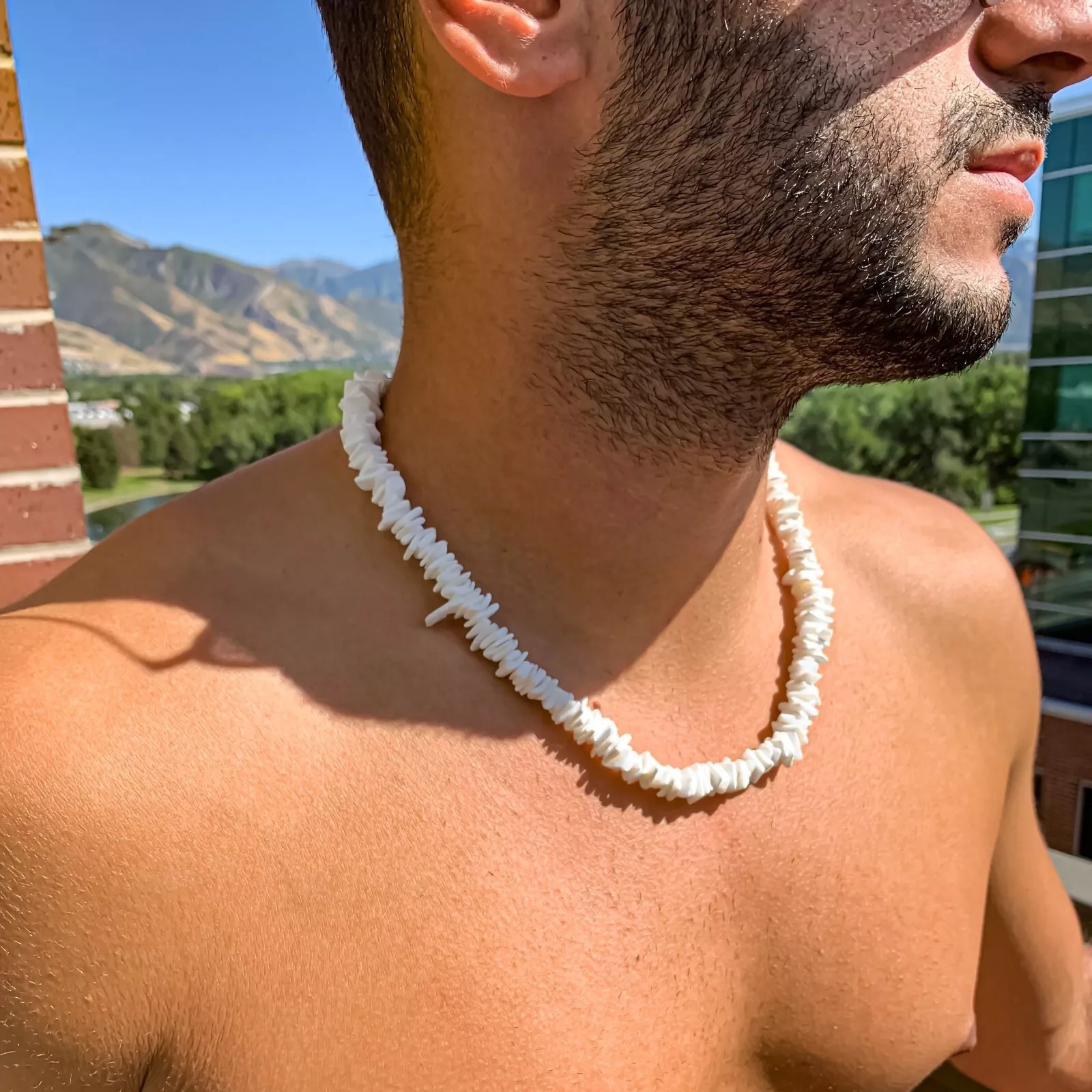 White Puka Shell Necklace – Hawaiian Style Clam Chip Surfer Necklace 16 in-19 In