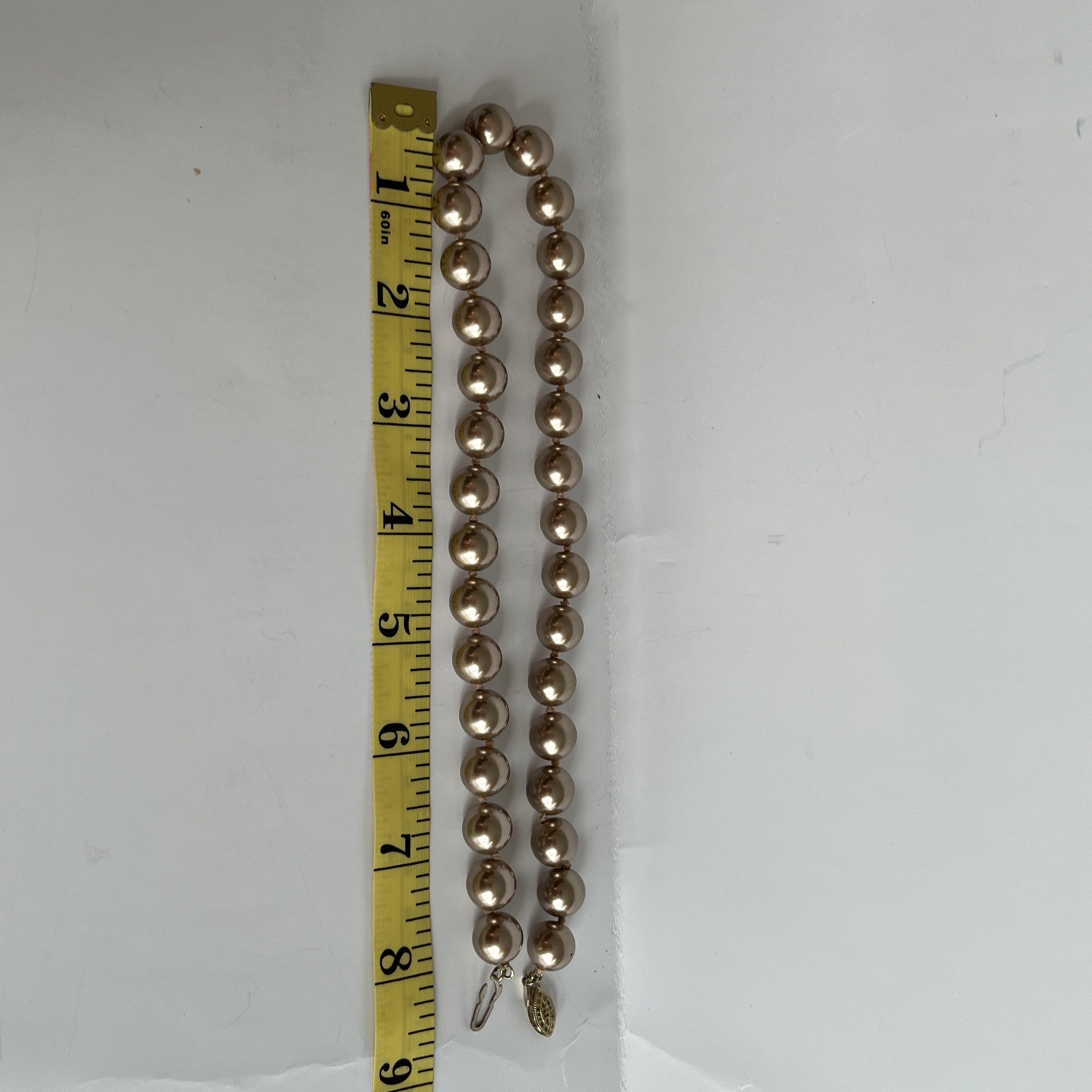 Vintage Light Chocolate 18” Glass Faux Pearls RMN Signed Good Condition