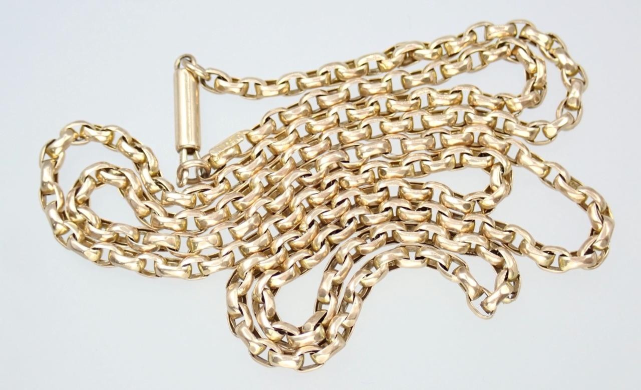 Lovely Antique Victorian 21” Solid 9K Rose Gold 2.5mm Belcher Chain Necklace