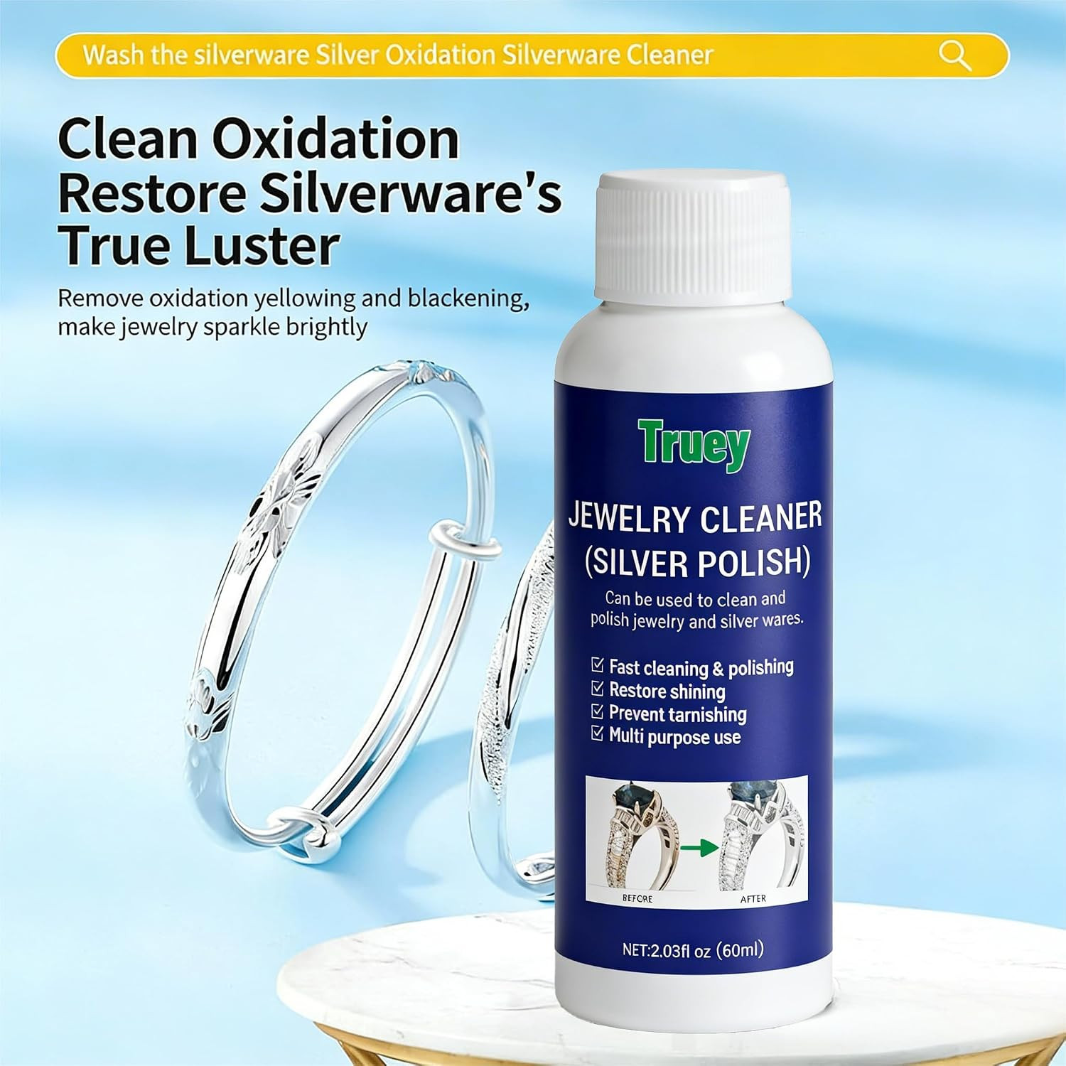 Silver Cleaner,Silver Jewelry Polish,Removes Tarnish,Restores Shine(60Ml) | Silv