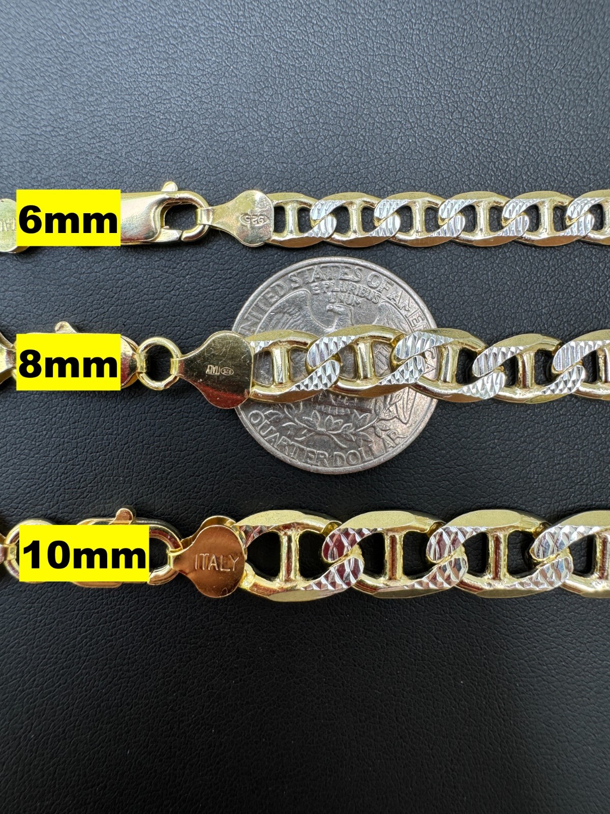 925 Sterling Silver 14k Gold Plated Two Tone Diamond Cut Mariner Chain Bracelet