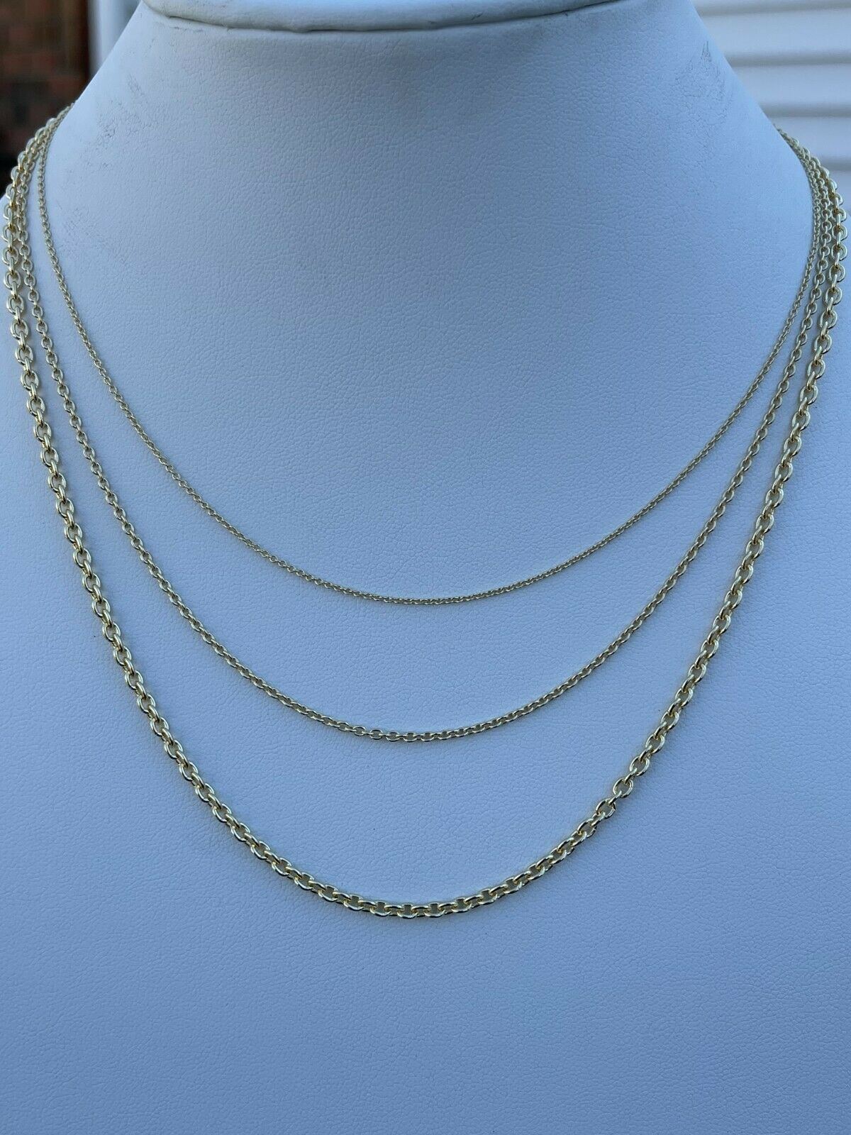 Real Solid 925 Sterling Silver 14k Gold Plated Anchor Cable Chain Rolo Necklace