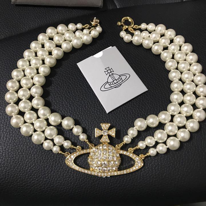 Vivienne Westwood Necklace Triple Pearl Choker Gold IN BOX [EJ00