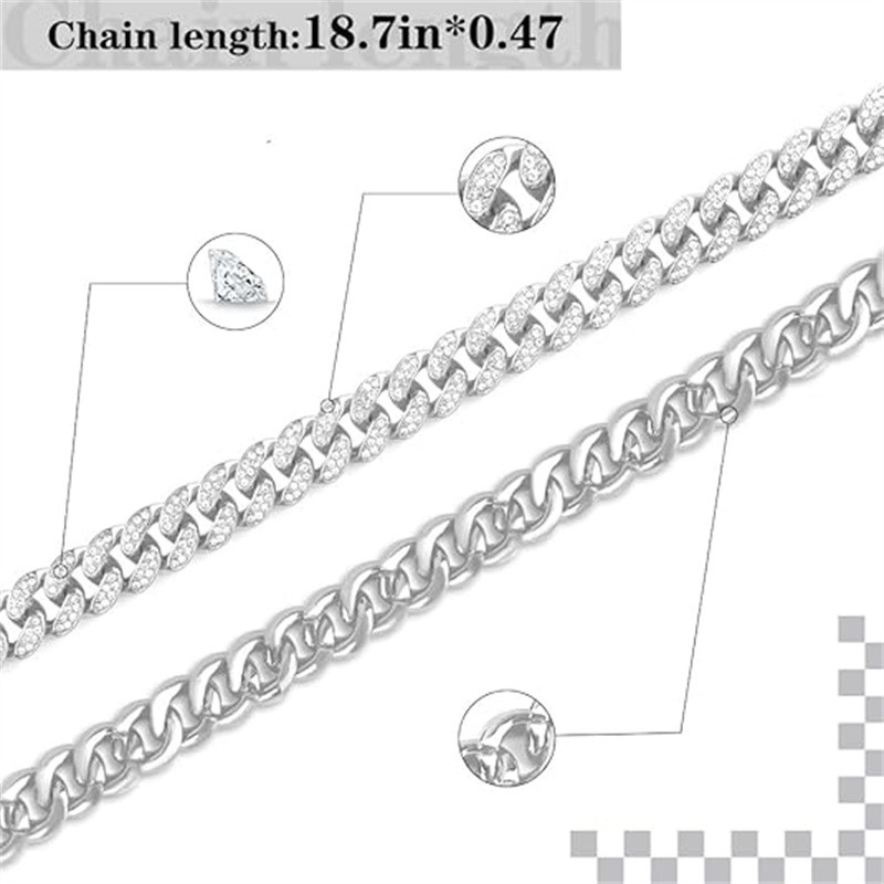Mens Cuban Link Chain Cuban Necklace Silver Chain Diamond Chains for Men 18 inch