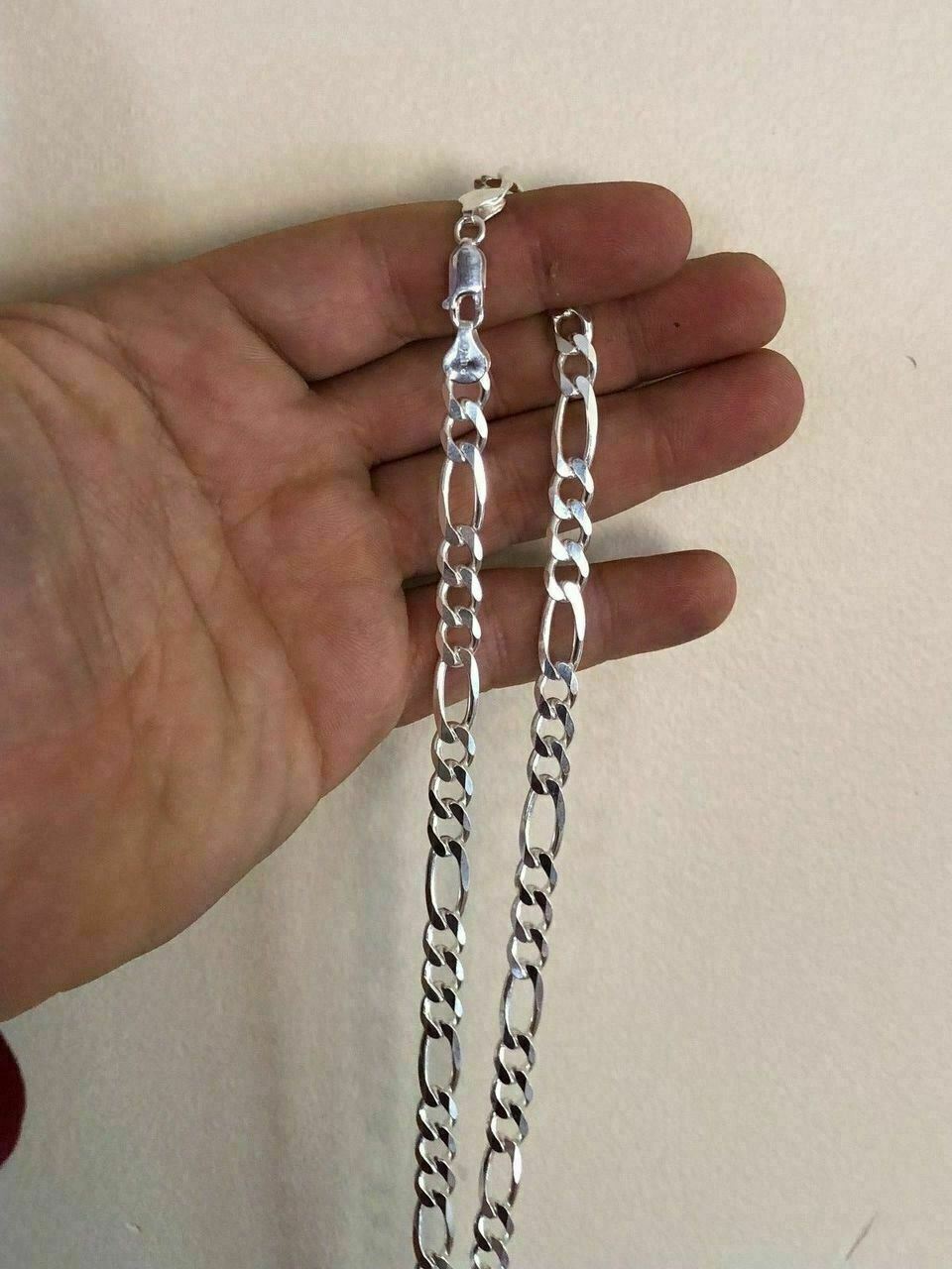 Men’s Solid 925 Sterling Silver Figaro Chain Necklace ITALY 8mm Thick 18-30″