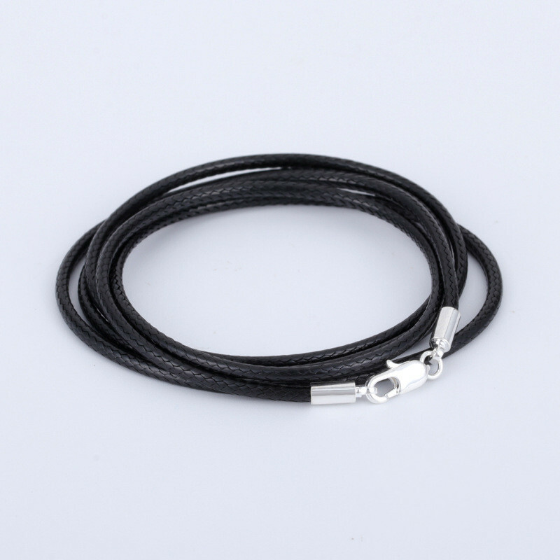 Black Woven Necklace Rope Leather Cord Stainless Steel Lobster Clasp Mens Womens