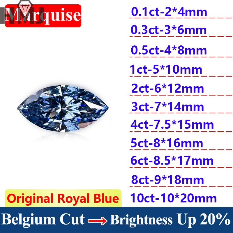GRA VVS1 Round/Oval/Pear Royal Blue 0.1ct-5ct Multiple Shapes Loose Moissanite