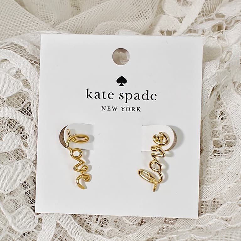 New KATE SPADE Say Yes “LOVE” Gold Earrings KI173 $59