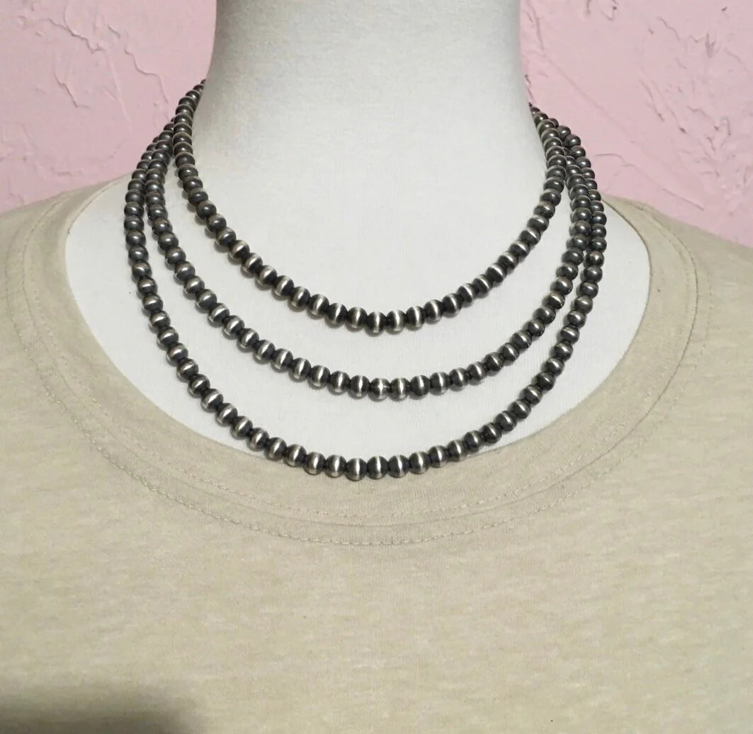 6mm Sterling Silver Bead, Necklace, Oxidized Sterling Silver, Classic Western J