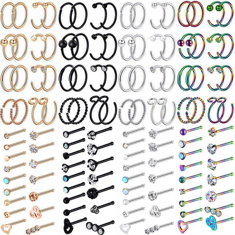 20G Surgical Stainless Steel Nose Rings Hoops L Shape Studs Screw Nostril Pins