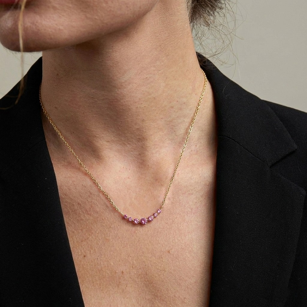Pink Tourmaline Bar Necklace, Pink Gemstone Jewelry, October Birthstone Gift