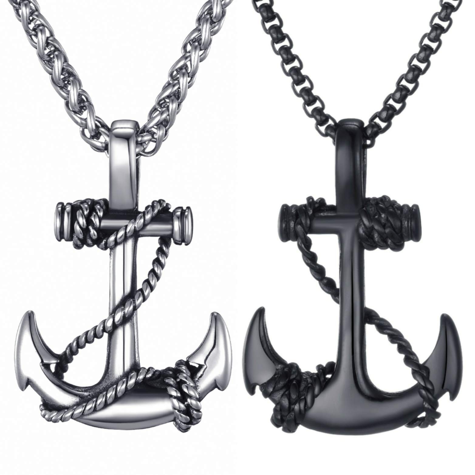 Men’s Vintage Nautical Anchor Necklace, Stainless Steel Pendant with 24″ Chain