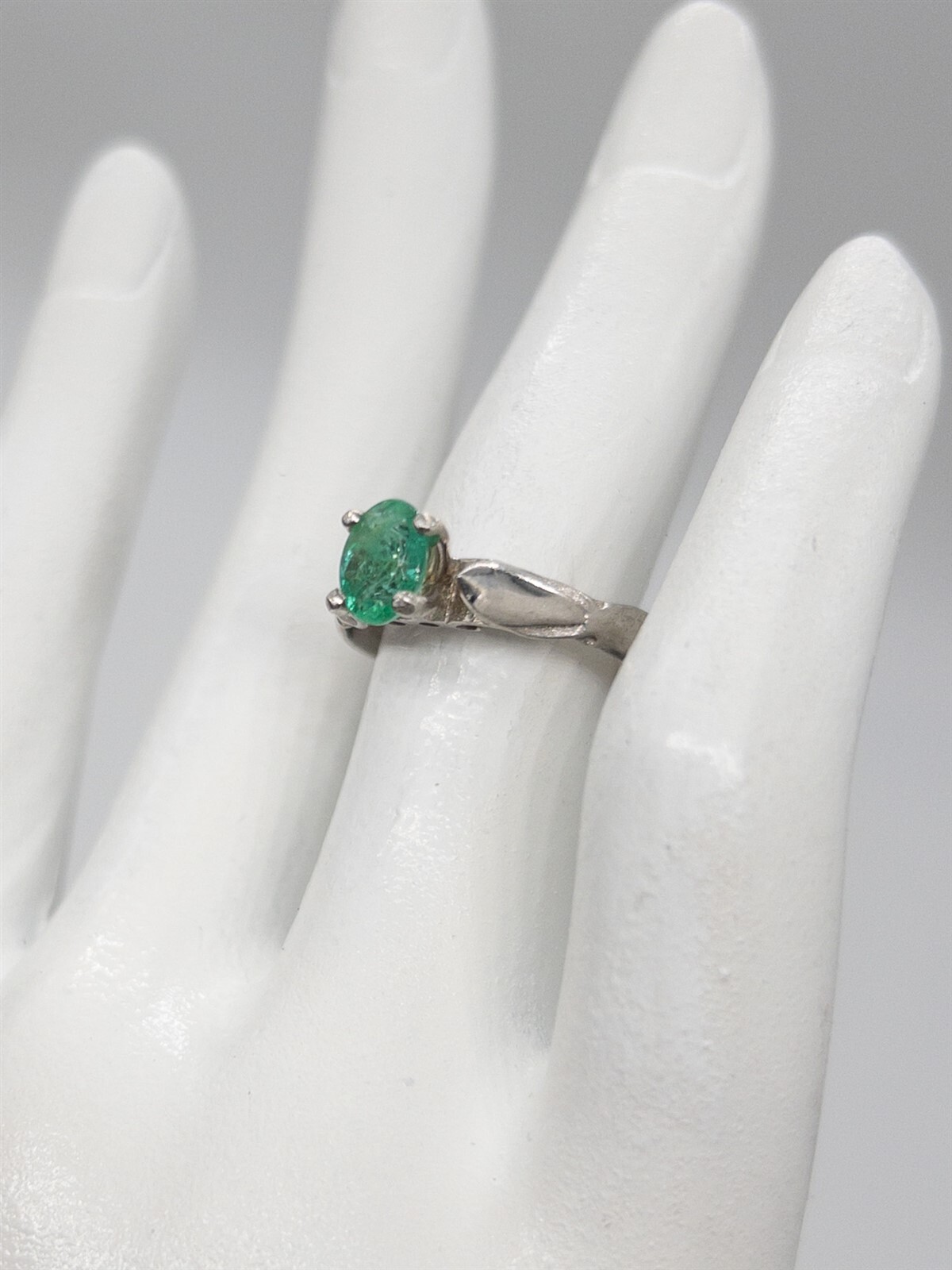 Vintage 1920s $2400 1ct AAA+++ Natural Emerald 14k White Gold Wedding Ring