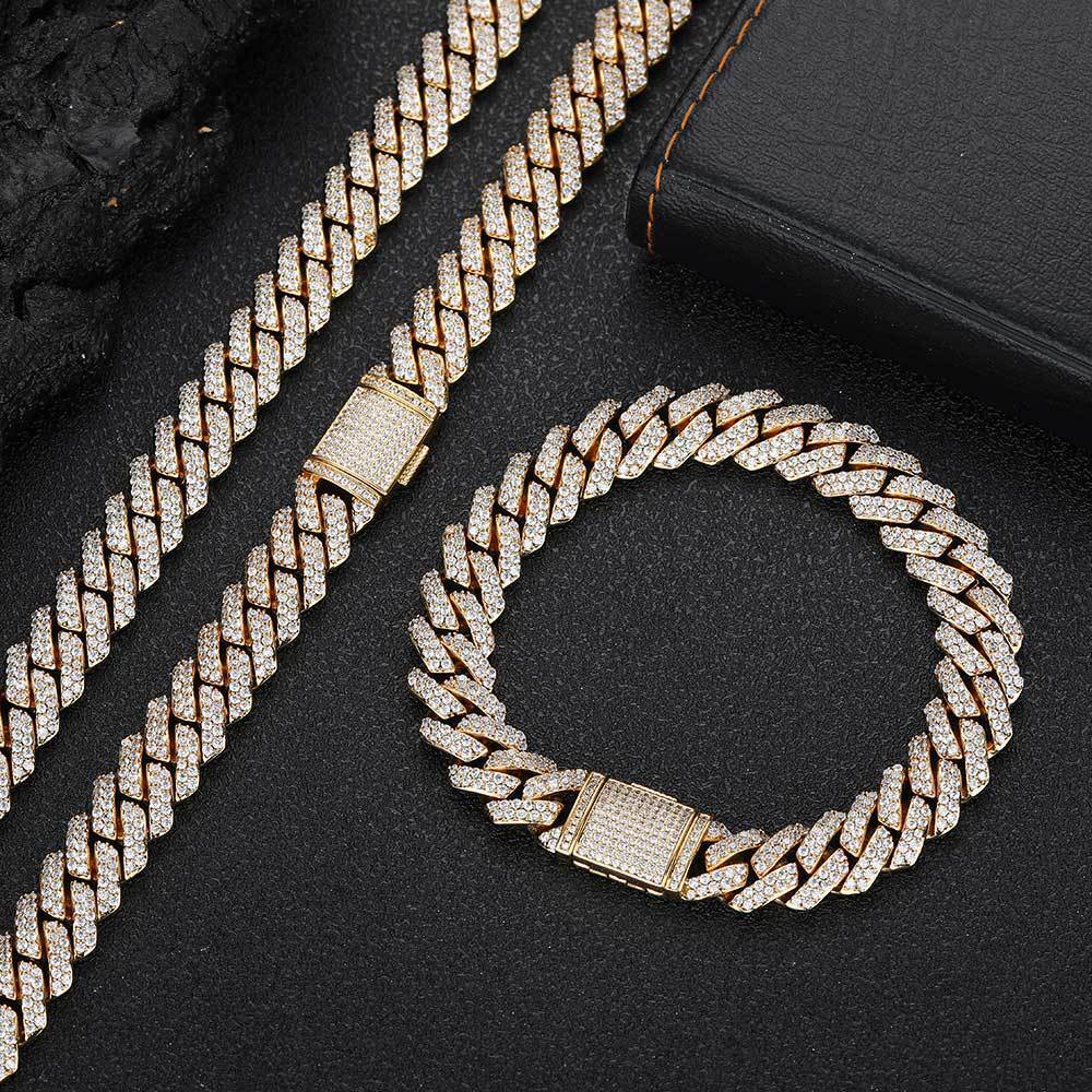 Gold Plated Stainless Steel 10MM Iced Out Miami Cuban Link Chain Bracelet White