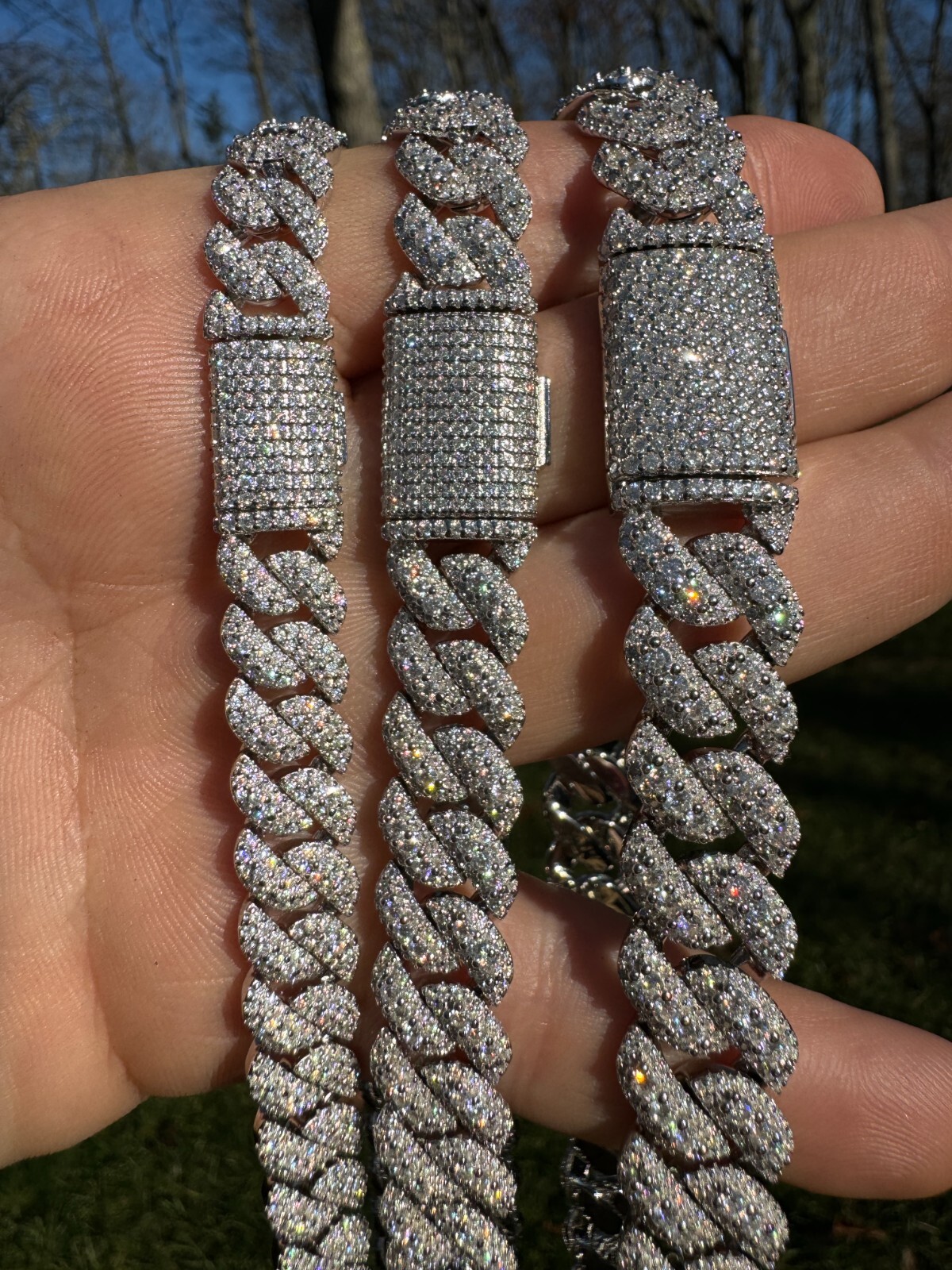 MOISSANITE Real Miami Cuban Link Chain Iced Hip Hop 925 Silver Necklace 16″-30″